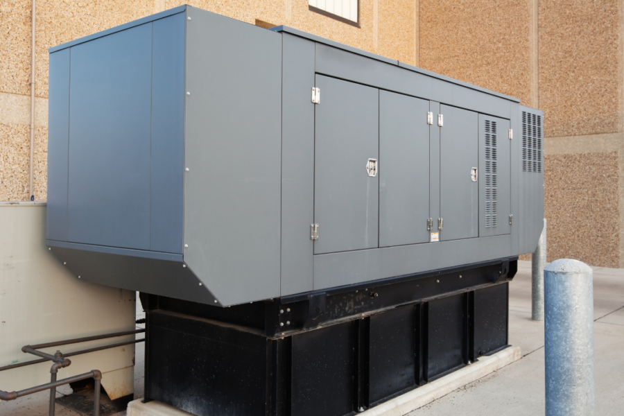 Commercial generator installation outside a commercial building for emergency power