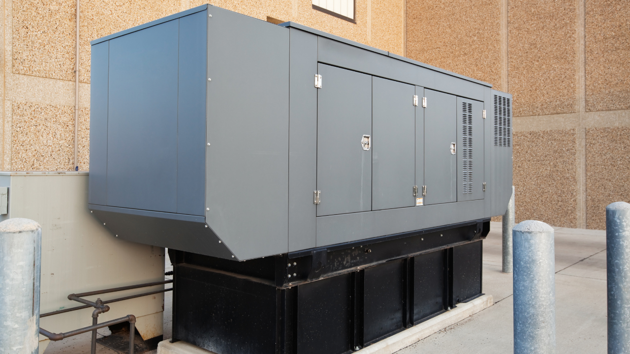 Commercial generator installation outside a commercial building for emergency power